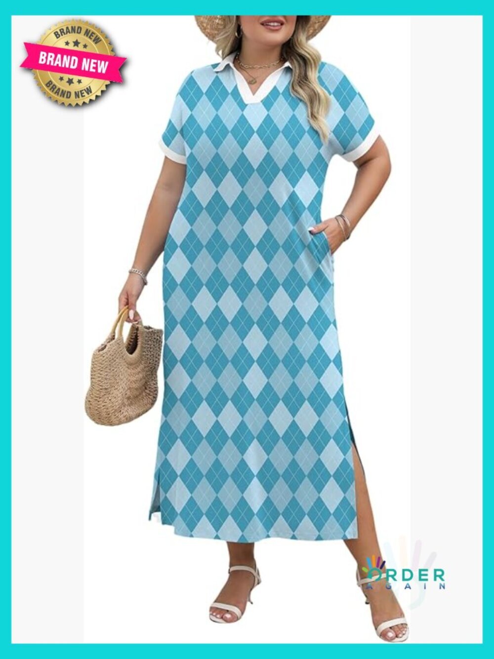 Striped Maxi Dress Casual Vacation Wear V-Neck Pocket Short Sleeve Split